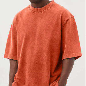 T-shirt orange pour homme, coupe ample, classique, délavé à l'acide, 100% coton, toucher doux, tissu pré-rétréci, streetwear, coupe confortable - Product Image 1