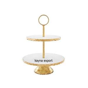 ขาตั้งสำหรับตกแต่งคัพเค้กหินอ่อนสองชั้นสไตล์แฟนซีสุดหรูขอบเงินและขาตั้งสีทอง - Product Image 3
