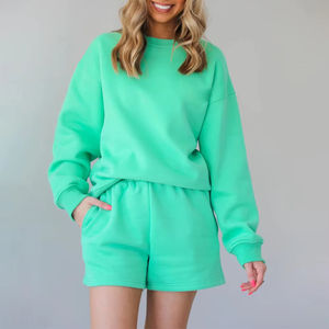 Conjunto de Dos Piezas de Sudadera con Capucha y Pantalones Cortos Deportivos Casuales de Invierno para Mujer, Personalizados por el Fabricante, 100% Algodón Felpa - Product Image 4