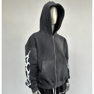 Custom Luxury Streetwear French Terry Graphic Dtg Screen Print Hoodie Heavy Weight 400Gsm Cotton Boxy <b>Cropped</b> <b>Zip</b> <b>up</b> Men Hoodie - Product Image 5