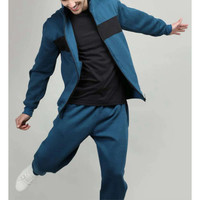 Survêtement en molleton à capuche bleu turquoise personnalisé pour homme |   Ensemble jogging en coton 100% avec veste zippée intégrale et empiècement noir sur la poitrine |   Streetwear Training