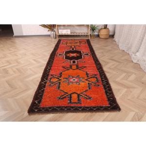 พรมตุรกีโบราณ ขนาด 3x9.5 ฟุต พรมเฮอร์กี สีแดงดำ พรมโมร็อกโก - Product Image 2