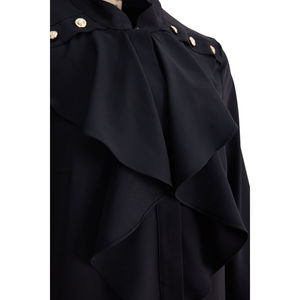 <b>Ladies</b> Formal Black <b>Tunic</b> <b>Dress</b> with Ruffles Button Details and Embroidery - Product Image 2