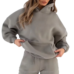 Women's <b>Winter</b> Casual Long-Sleeve Velour Knitted Stylish Hooded Pullover with Front Pocket 100% Cotton Streetwear <b>Tops</b> OEM - Product Image 4