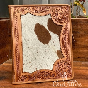 Luxury Padfolio Hand Tooled Leather <b>File</b> Organizer A4 Portfolio Document <b>Folder</b> Multi-pocket Conference <b>Folder</b> with Ring Binder - Product Image 1