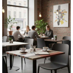 Tavolo per Interni ed Esterni di Qualità Commerciale con Legno Rosso Multicolore e Piano in Composito di Pietra Rinforzata, Arredamento da Esterno - Product Image 3