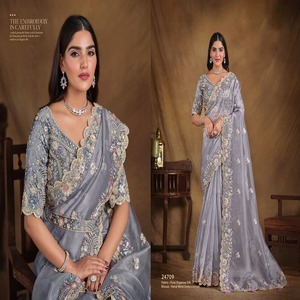 Top qualité haute sur demande tendance soie fantaisie avec paillettes pur travail à la main et perle travail Sarees fournisseur de l'Inde - Product Image 1
