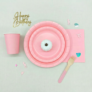 DAMAI - Juego de Vajilla Desechable de Papel de Color Sólido, Platos, Vasos y Servilletas de Color Rosa Claro para Fiestas de Cumpleaños, 40-60 Piezas, Estilo Moderno y Redondo - Product Image 1