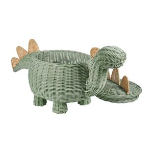 Cesta de Mimbre Natural con Forma de Dinosaurio, Color Verde Tierra y Azul, Linda, Hecha a Mano, Ecológica, Multifuncional, Moderna, Fabricada en Hanói, Marca Artex - Product Image 2
