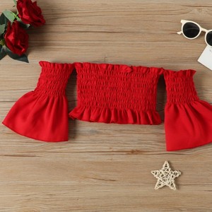 Niñas fuera del hombro Tops y pantalones de mezclilla Trajes Verano Niño Manga corta Tops Agujero Pantalones largos Conjuntos de ropa - Product Image 2