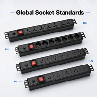 Unit Distribusi Daya PDU Rak Server 19 Inci 6/8 Outlet Kustom Colokan US UK EU AU Kabinet Jaringan OEM ODM Tersedia Hitam