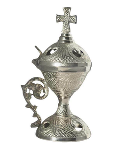 Elegante nuevo y elegante incensario bolsita perfumista latón incienso titular quemador alto pulido plata Cruz superior para uso religioso - Product Image 6