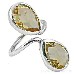 Bague Statement en Argent Sterling 925 Plaqué Argent avec Pierre Précieuse Citrine pour Femme - Product Image 2