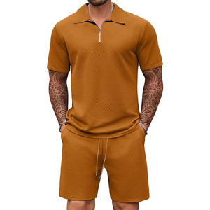 ชุดกีฬาวิ่งออกกำลังกายสำหรับผู้ชาย, ชุด2ชิ้นเสื้อโปโลมีซิปสำหรับใส่ลำลองสีน้ำตาลอ่อนชุดวอร์ม - Product Image 2
