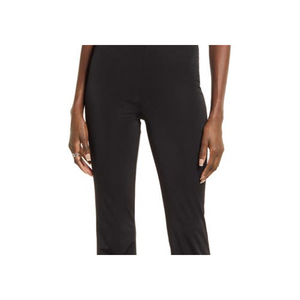 Pantaloni a Zampa Neri a Vita Alta di Taglia Media in Maglia Lucida con Dettagli Aperti - Product Image 5