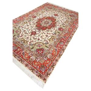 Alfombra de Lana Anudada a Mano Aalam Pae-5142, Color Marfil, 9x12, Rectangular, con Medallón, Diseño Abstracto, para Pasillo, Tabriz, para Sala de Estar - Product Image 2