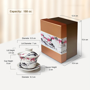 Taza de Té Gaiwan Shin Tai Yuan de Porcelana con Tapa y Bandeja, Diseño de Flor de Ciruelo y Montaña, Apta para Lavavajillas y Microondas - Product Image 2