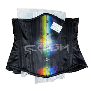 Corsé Negro de Satén con Estampado de Arcoíris y Varillas Espirales para Fiestas, Estilo Gótico y Festivales - Product Image 1