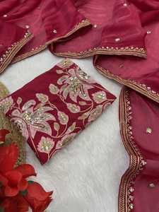 Sari de seda de diseñador indio de Bollywood para mujer con la última blusa Hermoso trabajo pesado étnico y Sari de trabajo de secuencia de color rojo - Product Image 4