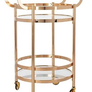 rose gold & mirror serving cart for bar/bar car for hotels/oval bar cart deluxe metal round mirrored bar cart bar cart for hotel