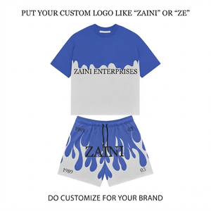 Custom Oversized <b>T</b> <b>Shirt</b> and Shorts Set 280 GSM 100% Polyester French Terry Washed <b>Black</b> Embossed Logo Solid Summer Casual - Product Image 1