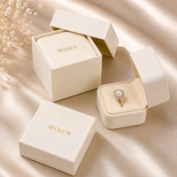 Boîte à bijoux MISEN de luxe en cuir PU blanc ivoire, carrée et arrondie, avec couvercle, pour bagues et colliers, personnalisable avec logo