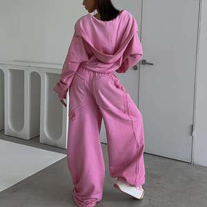 Acid Wash Women <b>Tracksuit</b> Set Women Streetwear Vintage Distressed Embroidery Terry Hoodie and Sweatpants Women Sweatsuit Set - Product Image 4