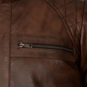 Custom Street Wear chaquetas de bombardero de cuero de los hombres de cuero genuino con cremallera Biker invierno Stand Collar a prueba de viento transpirable bajo precio - Product Image 5