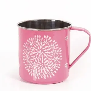 गुलाबी रंग अद्वितीय डिजाइन गर्म बिक्री धातु मोज़गौ मग के बाहर हाथ से चित्रित कला कॉफी चाय कप