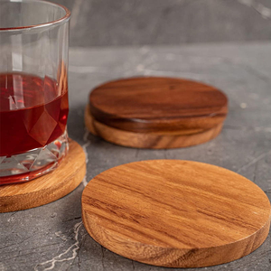 Sous-verres en bois d'acacia écologiques simples et élégants, épaisseur 5 mm, brun foncé - Product Image 2