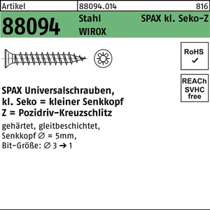 Tornillos de Punta Pequeña Seko PZ 3x15/12-Z Acero WIROX 1000 piezas SPAX - Product Image 1