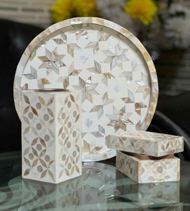 Indian Handmade Custom Size Tray Set for Bakhoor Burner <b>Mop</b> Mother of Pearl Inlay with <b>Flat</b> by Decor World Expo - Product Image 3