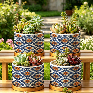 Mini <span class=keywords><strong>pot</strong></span> de fleurs <span class=keywords><strong>en</strong></span> céramique avec logo personnalisé et base <span class=keywords><strong>en</strong></span> bambou pour plantes succulentes et <span class=keywords><strong>cactus</strong></span>, style bohème, <span class=keywords><strong>pot</strong></span> de table - Product Image 1