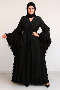 Lujo marrón bordado Abaya estilo Dubai vestido modesto transpirable antiarrugas ligero seda Hijab para mujeres musulmanas - Product Image 2