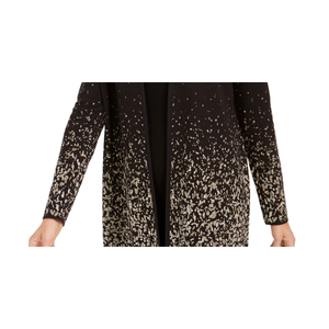 Collezione JM: Cardigan Lungo da Donna in Maglia Jacquard Sfumato Nero con Decorazioni in Pelliccia, Taglie Petite, Medium, XL per l'Autunno - Product Image 3