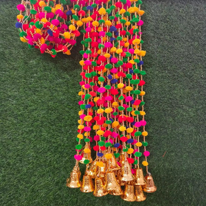 Renkli Pom Poms boncuk altın asılı bells dizeleri meksika Garlands Boho noel düğün dekor perdeler - Product Image 5