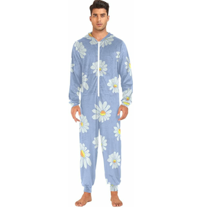 Pyjama une pièce respirant en polaire brodé pour homme, couleur rouge, combinaison à capuche, vêtements de nuit d'intérieur - Product Image 5