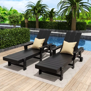 Tumbona Plegable de Madera Maciza Moderna y Minimalista, Color Negro, con Ruedas, para Uso en Exteriores, Junto a la Piscina, Hotel, Villa, ARDENA ASL-057 - Product Image 1