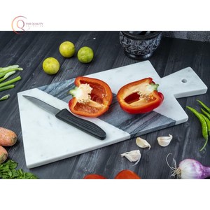Planche à découper en marbre blanc naturel fait à la main avec poignée Bloc à découper rectangulaire élégant pour vaisselle de cuisine - Product Image 4