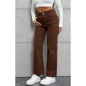 Funky Trendy Wide Leg Brown <b>Denim</b> Jeans Women's Luxury High Waist Eco-Friendly Durable Breathable Street Style Fashion <b>Fabric</b> - Product Image 3