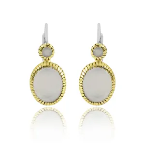 Hot Sale creative personality 925 sterling silver white chalcedony earring Irregular dangler drop two tone earring for women jew