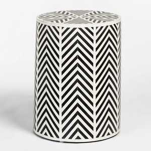 Table d'appoint moderne en bois blanc Console Tabouret d'extrémité Table basse confortable avec incrustation d'os pour la décoration de la chambre et du salon - Product Image 2