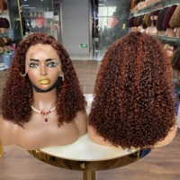 Peluca de cabello humano con frente de encaje 13x4, estilo pixie curl, súper doblemente trenzada, de 14 pulgadas, disponible en 6 colores.