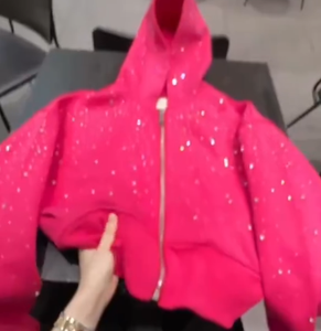 Lágrimas Rhinestone algodón corona moda piedra Den pulóver industria directa Deni lágrimas Cachemira Swarovski algodón corona Zip Sudadera con capucha - Product Image 1