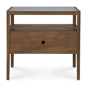 Elegant Solid Teak Wood Contemporary Aura Glass-Top Nightstand <b>Bedside</b> Table Drawer <b>Shelf</b> Bedroom Furniture for Hotel Resort - Product Image 1
