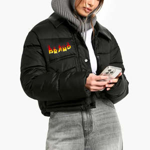 Blousons d'hiver pour femmes en polyester 100% de couleur noir jais, prix bas, 2026, col montant, chauds, respirants, style bulle - Product Image 5