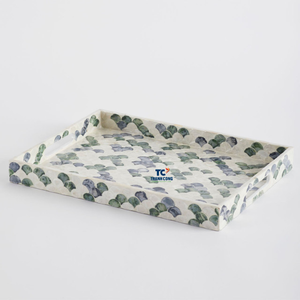 Vente en gros plateau rectangulaire de luxe avec poignée taille personnalisée nacre incrustation mosaïque couleur naturelle maison hôtel restaurant plateau de service - Product Image 1