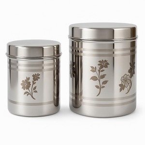 Ensemble de pots de rangement en acier inoxydable gravé de fleurs dorées élégantes et modernes, contenants cylindriques pour une utilisation en cuisine - Product Image 2