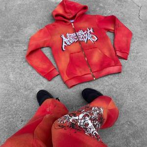 ชุดวอร์มกันหนาวแบบมีซิปมีฮู้ดสำหรับผู้ชายกางเกงวอร์มสไตล์วินเทจสำหรับฤดูหนาวโลโก้ที่กำหนดเอง - Product Image 2