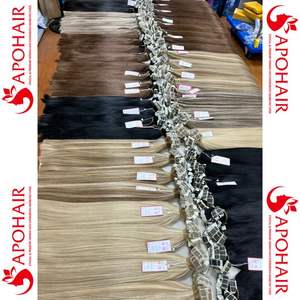 APOHAIR doble dibujado a todo Color cutícula alineada Paquete de cinta al por mayor extensiones de cabello humano real estilo ondulado natural cabello Remy - Product Image 2